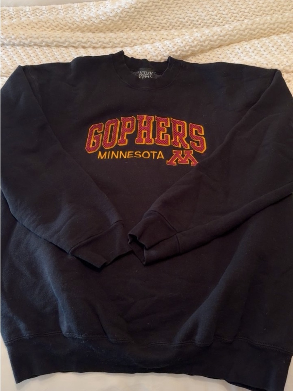 Ackley Moods Black Minnesota Gophers Crewneck Sweatshirt